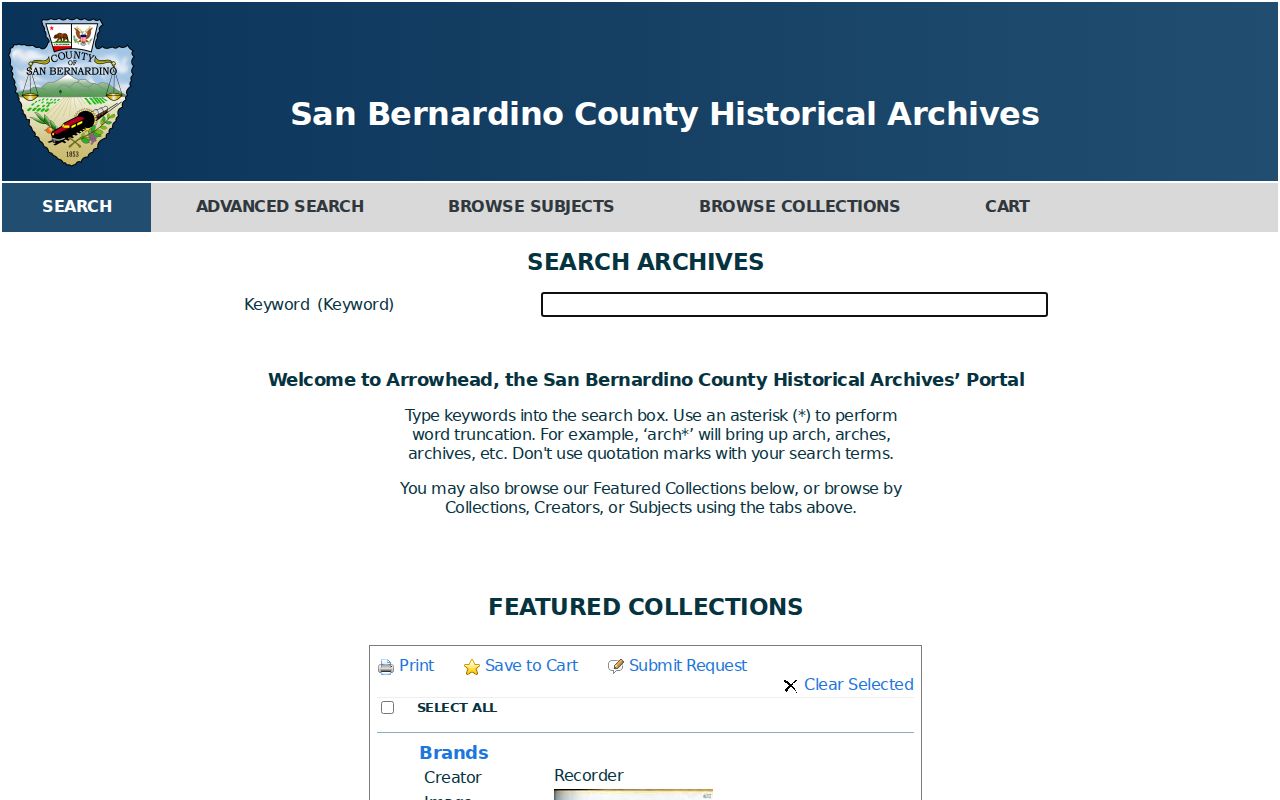 San Bernardino County city directory county archives catalog