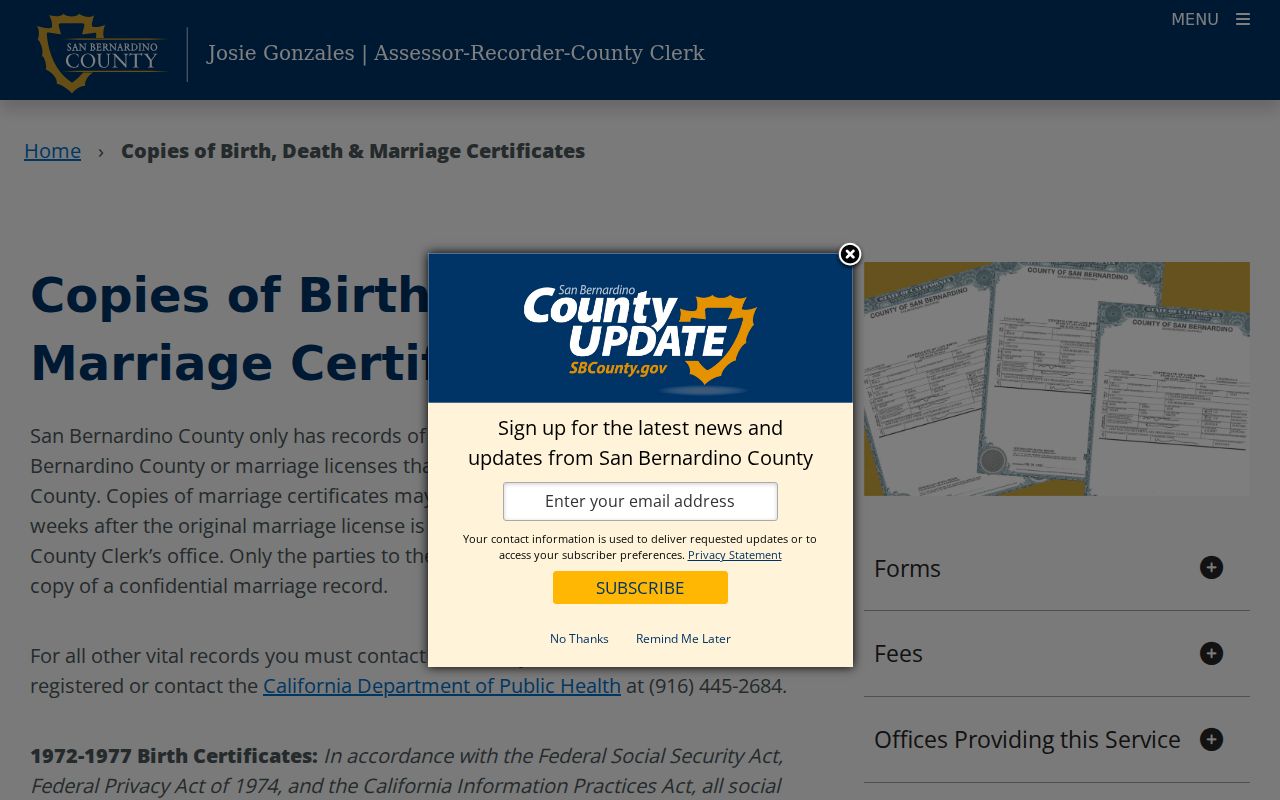 San Bernardino County residents directory vital records access