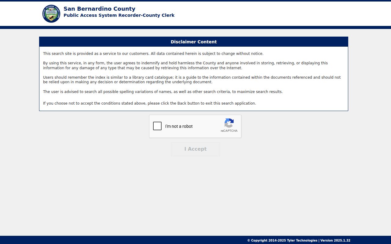 San Bernardino County residents directory recorder index