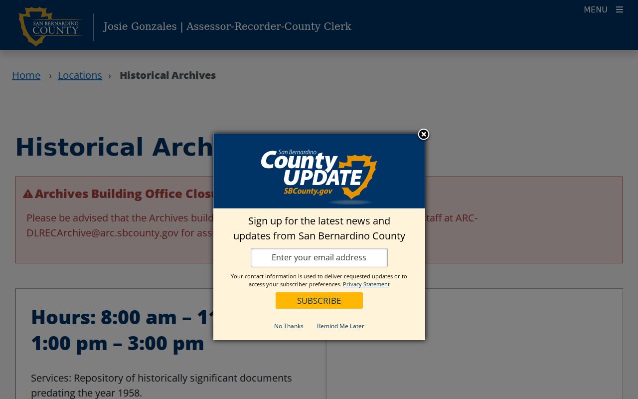 San Bernardino County previous residents county historical archives