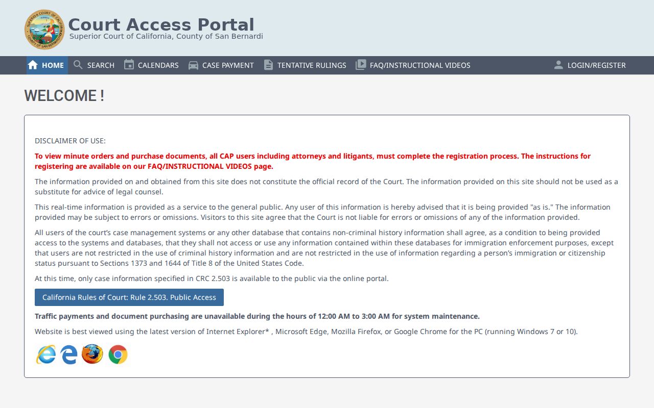 San Bernardino County resident lookup Court Access Portal search