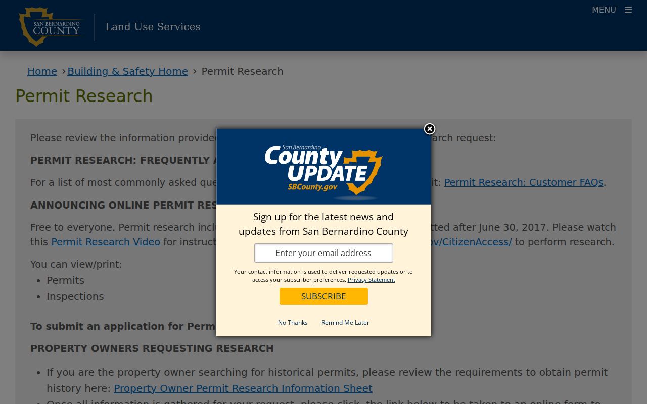 San Bernardino County street directory building safety research