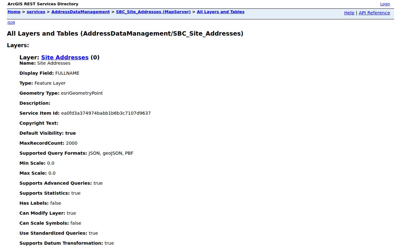 San Bernardino County street directory site-address GIS layers
