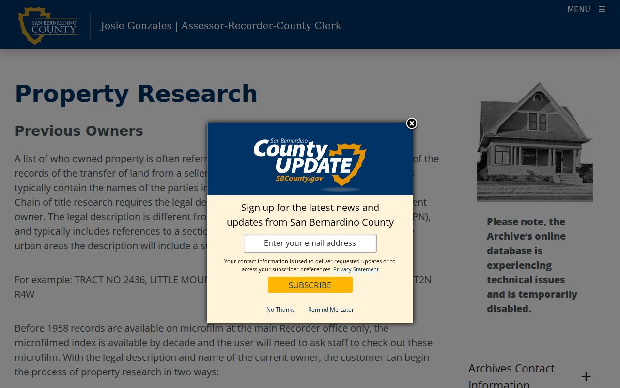 San Bernardino County street directory historical property research